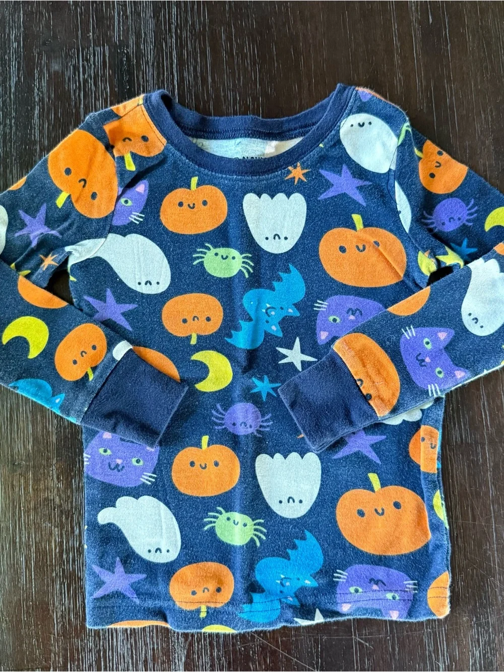 Old Navy Navy Halloween Pajama Set with Orange Pumpkins & Multicolor Characters